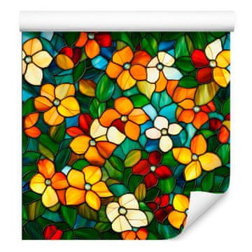 Tapeta z vitražnimi rožami, steklenico zelena in zlata, 50x1000 cm