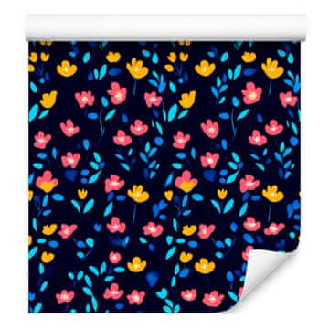 Temno modra tapeta z modrimi rožami za dnevno sobo in spalnico 50x1000 cm