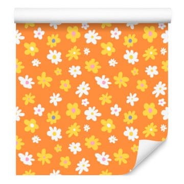 Tapeta breskve in zlatega cvetja za dnevno sobo in spalnico 50x1000 cm