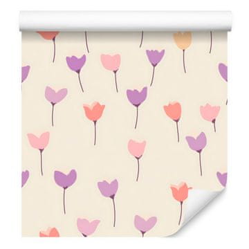 Tapeta Cottagecore Flowers v beli, krem in koralni barvi za dnevno sobo in spalnico 50x1000