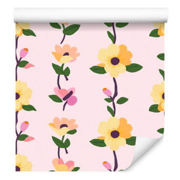 Tapeta Cottagecore Flowers bela in krem za dnevno sobo in spalnico 50x1000 cm