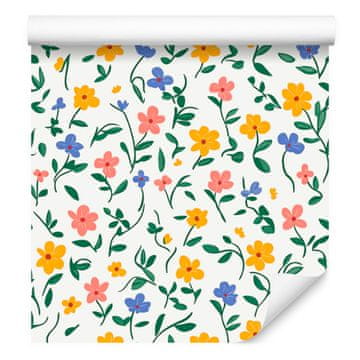 Tapeta Cottagecore Flowers bela in svetlo siva 50x1000 cm
