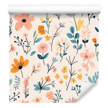 Tapeta Cottagecore Flowers bela za dnevno sobo in spalnico 50x1000 cm