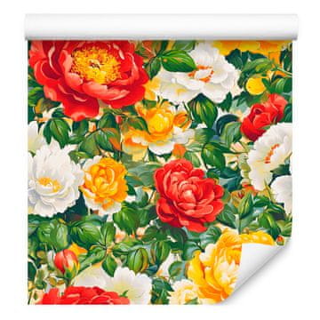 Tapeta Estetske rože zlata, rdeča in limeta 50x1000 cm