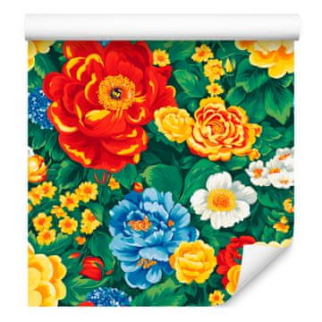 Estetska tapeta z morskimi rožami in zlatim motivom za dnevno sobo in spalnico 50x1000 cm