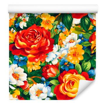 Tapeta Estetske rože rdeča, zlata in steklenico zelena 50x1000 cm