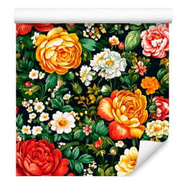 Tapeta Estetske rože steklenico zelena, oranžno ozadje 50x1000 cm