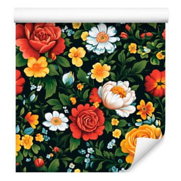 Tapeta Estetske rože steklenico zelena, oker ozadje 50x1000 cm