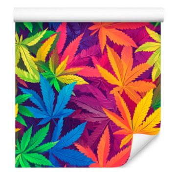 Tapeta Barviti listi konoplje vijolični, modri in zeleni 50x1000 cm