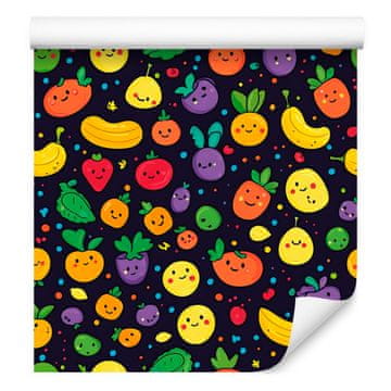 Fototapeta Kawaii Vegetables v indigo in rumeni barvi za dnevno sobo in spalnico 50x1000 cm