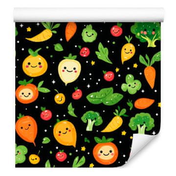 Fototapeta Kawaii Vegetables črna, olivna in limeta 50x1000 cm