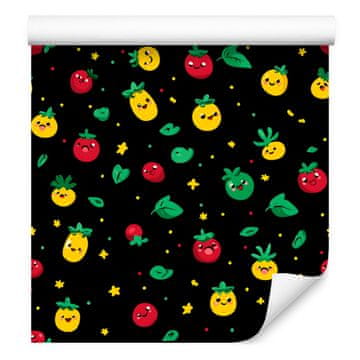 Tapeta Kawaii Vegetables črno-rumena za dnevno sobo in spalnico 50x1000 cm
