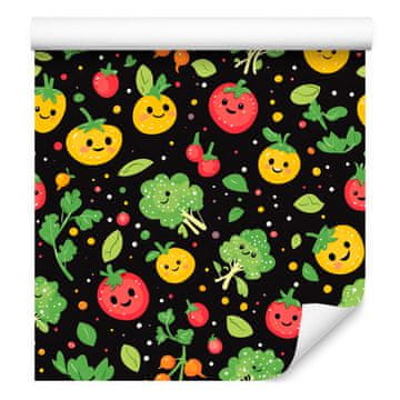 Fototapeta Kawaii Vegetables črno-olivna za dnevno sobo in spalnico 50x1000 cm