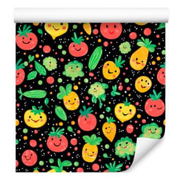 Tapeta Kawaii Vegetables črna in steklenično zelena 50x1000 cm