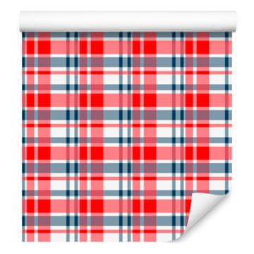 Temno modra in rdeča karo tapeta, koralna, modra in rdeča, 50x1000 cm