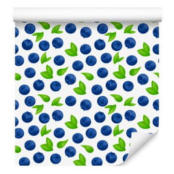 Modro-bela tapeta z borovnicami za dnevno sobo in spalnico 50x1000 cm