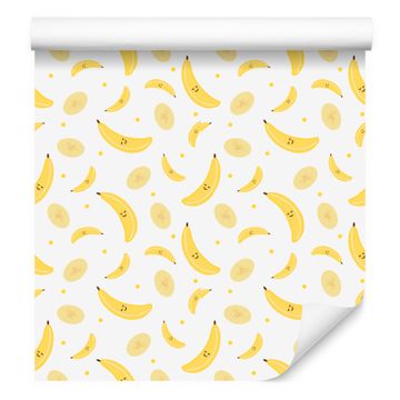 Tapeta z motivom banan, bela, krem in rumena za dnevno sobo in spalnico 50x1000 cm