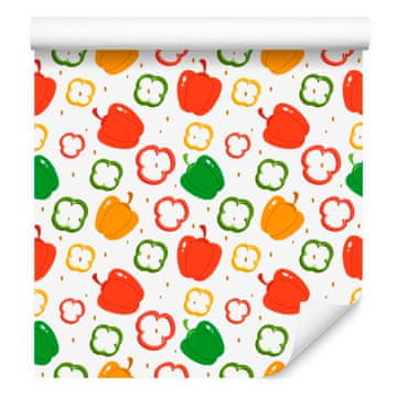 Tapeta Paprika bela, koralna in limeta za dnevno sobo in spalnico 50x1000 cm