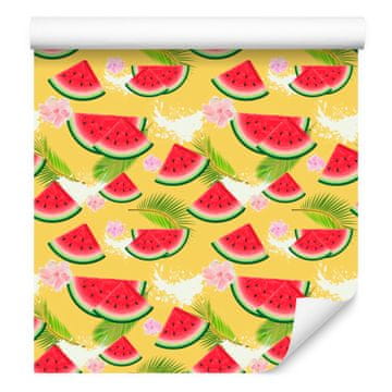 Tapeta Poletno sadje v rumeni in krem barvi za dnevno sobo in spalnico 50x1000 cm