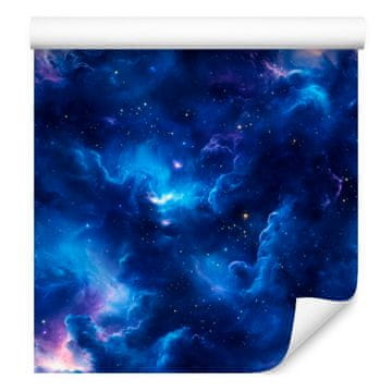 Modra in temno modra akvarelna tapeta z galaksijo, mehke oblike 50x1000 cm