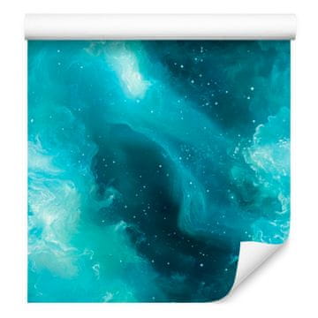 Fototapeta z akvarelnim motivom galaksije, turkizna, celadon in meta 50x1000 cm