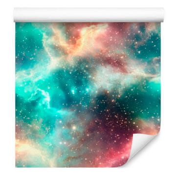 Fototapeta z akvarelnim motivom galaksije, turkizna, morsko modra in meta, 50x1000 cm