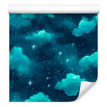 Fototapeta Watercolor Galaxy Turquoise, Navy Blue in Celadon 50x1000 cm