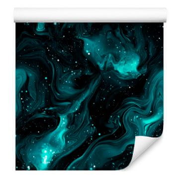 Akvarelna tapeta Galaxy turkizna in črna za dnevno sobo in spalnico 50x1000