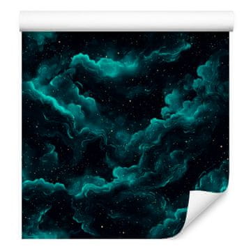 Akvarelna tapeta Galaxy turkizna in črna, turkizno ozadje 50x1000 cm