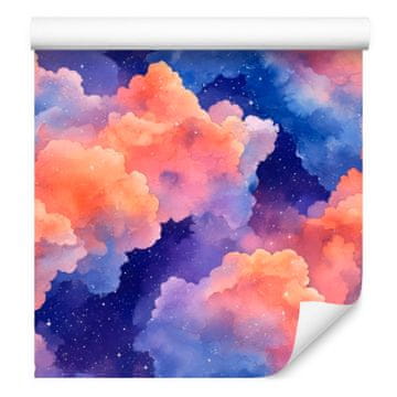 Akvarelna tapeta Galaxy v modri in koralni barvi za dnevno sobo in spalnico 50x1000