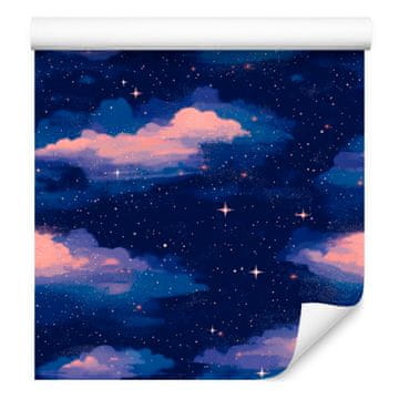Akvarelna tapeta Galaxy v mornarsko modri, vijolični in koralni barvi 50x1000 cm