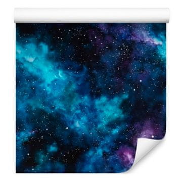 Tapeta z akvarelno galaksijo, zgornji del temno moder, spodnji del temno moder 50x1000 cm