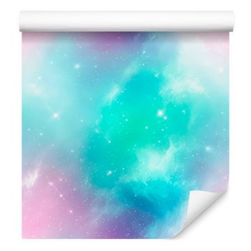 Ozadje Watercolor Galaxy v akvamarinski in metini barvi za dnevno sobo in spalnico 50x1000