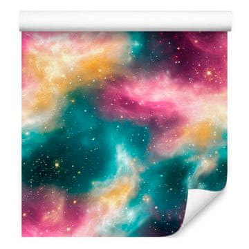 Akvarelna tapeta Galaxy turkizna in vijolična za dnevno sobo in spalnico 50x1000