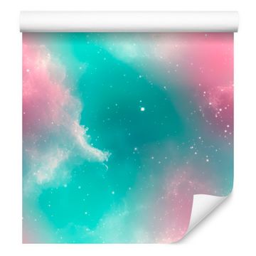 Akvarelna tapeta Galaxy turkizna in meta za dnevno sobo in spalnico 50x1000