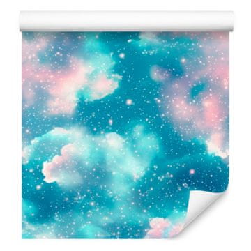 Akvarelna tapeta Galaxy turkizno modra za dnevno sobo in spalnico 50x1000