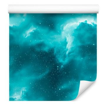Akvarelna tapeta z galaksijo, turkizno ozadje, turkizna sredina, 50x1000 cm