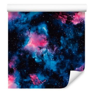 Akvarelna tapeta z galaksijo, vijolično ozadje, modra sredina, 50x1000 cm