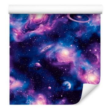 Akvarelna tapeta z galaksijo, modro ozadje, vijolična sredina, 50x1000 cm
