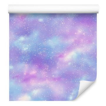 Akvarelna tapeta Galaxy v modri in sivkini barvi za dnevno sobo in spalnico 50x1000