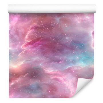 Fototapeta z akvarelno galaksijo v vijolični, vijolični in pudrasto roza barvi 50x1000 cm