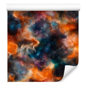 Tapeta z akvarelno galaksijo, oranžna in mornarsko modra, 50x1000 cm