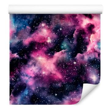 Tapeta z akvarelno galaksijo, temno modra, vijolična in slivova, 50x1000 cm