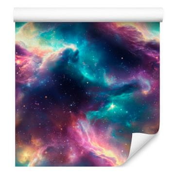Akvarelna tapeta Galaxy v mornarsko modri, vijolični in turkizni barvi 50x1000 cm
