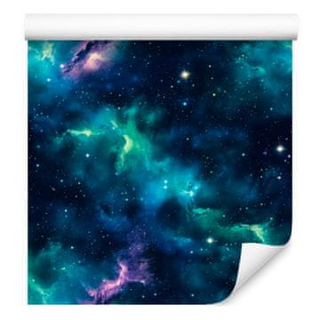 Akvarelna tapeta Galaxy v mornarsko modri, turkizni, nebesno modri in morsko modri barvi 50x1000 cm
