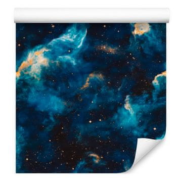 Akvarelna tapeta Galaxy v mornarsko modri, turkizni, nebesno modri in grafitni barvi 50x1000 cm
