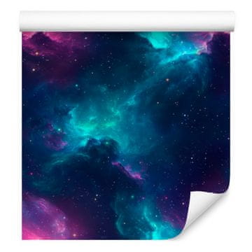Akvarelna tapeta Galaxy v temno modri, turkizni, modri in vijolični barvi 50x1000 cm