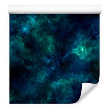 Akvarelna tapeta Galaxy v mornarsko modri in turkizni barvi za dnevno sobo in spalnico 50x1000