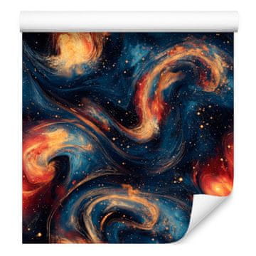 Akvarelna tapeta Galaxy mornarsko modra in oranžna 50x1000 cm
