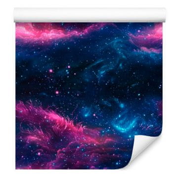 Akvarelna tapeta z galaksijo v mornarsko modri in vijolični barvi, vijolično ozadje 50x1000 cm